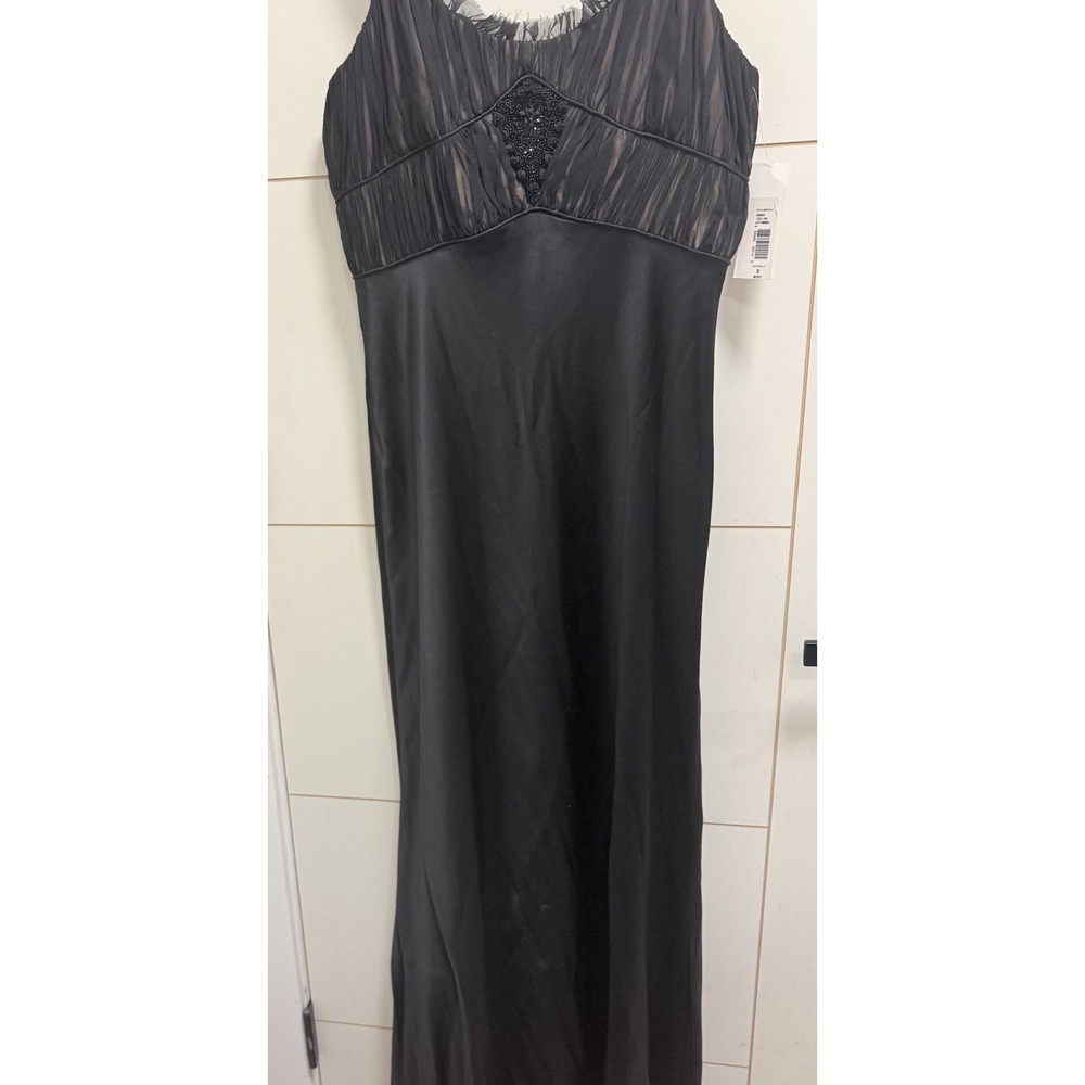Badgley Mischka Gown Black Long 100% Silk Evening Formal NWT
